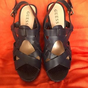 Guess Criss Cross Ankle Strap Platform Wedges